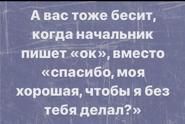 А вас тоже бесит когда начальник пишет ок вместо спасибо моя хорошая чтобы я без тебя делал