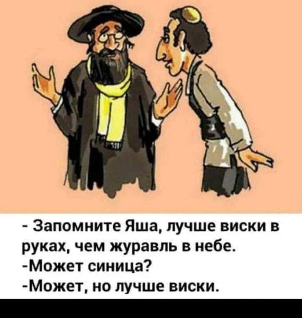 Запомните Яша лучше виски в руках чем журавль в небе МОжет синица Может но лучше виски