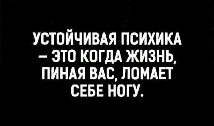 УСТОЙЧИВАЯ ПСИХИКА ЭТО КОГДА ЖИЗНЬ ПИНАЯ ВАС ПОМАЕТ СЕБЕ НОГУ