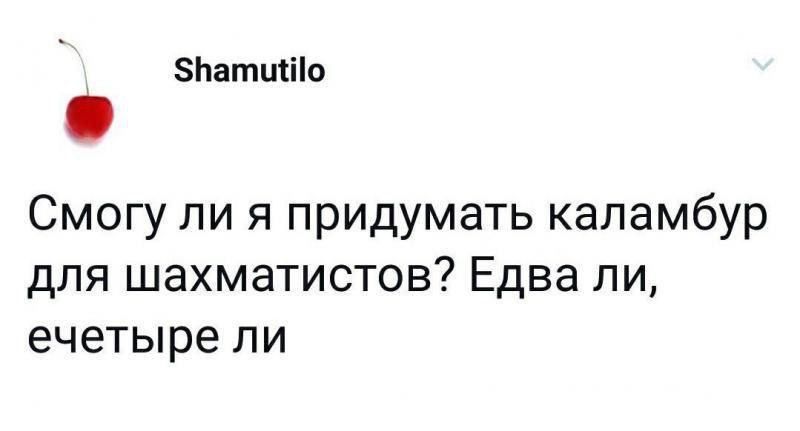 ЗЬатшііо Смогу ли я придумать каламбур для шахматистов Едва ли ечетыре ли