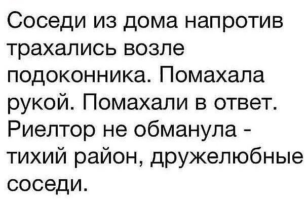 Соседи из дома напротив трахались возле подоконника Помахала рукой Помахали в ответ Риелтор не обманула тихий район дружелюбные соседи