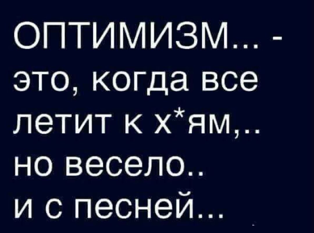 ОПТИМИЗМ это когда все летит к хям но весело и с песней