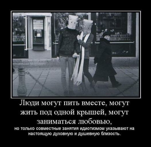 Люди могут пить вместе могут жить под одной крышей могут заниматься любовью о только совместные занятия идиотизмом указывают на настоящую духовную и душевную близость