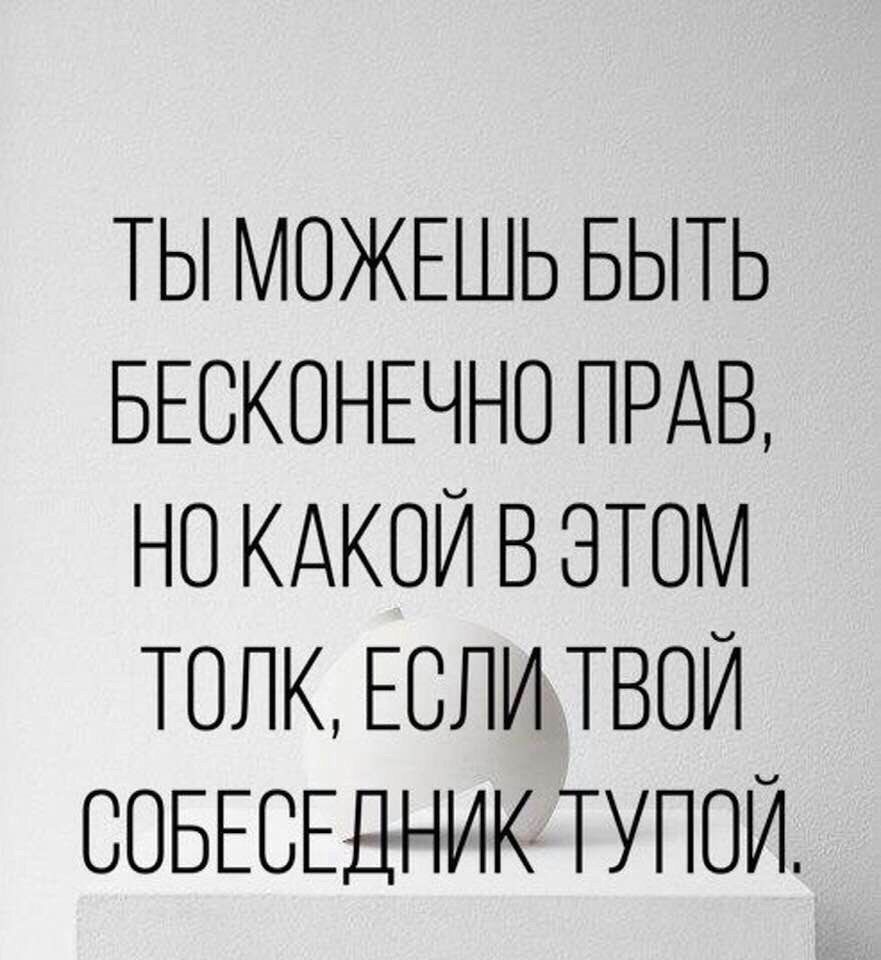 ТЫ МОЖЕЩЬ БЫТЬ БЕСКОНЕЧНО ПРАВ НО КАКОЙ В ЭТОМ ТОЛК ЕСЛИТВОЙ СОБЕСЕДНИК ТУПОЙ