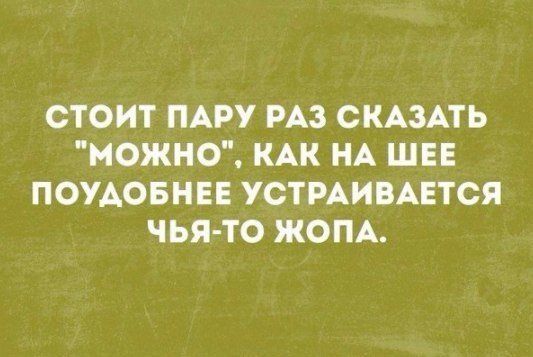 СТОИТ ПАРУ РАЗ СКАЗАТЬ МОЖНО КАК НА ШЕЕ ПОУДОБНЕЕ УСТРАИВАЕТСЯ ЧЬЯ ТО ЖОПА