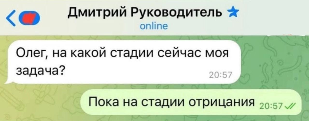 Олег, на какой стадии сейчас моя задача?
Пока на стадии отрицания