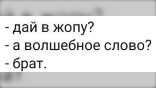 - дай в жопу?
- а волшебное слово?
- брат.