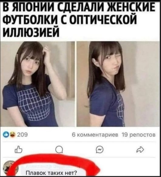 В Японии сделали женские футболки с оптической иллюзией
Плавок таких нет?