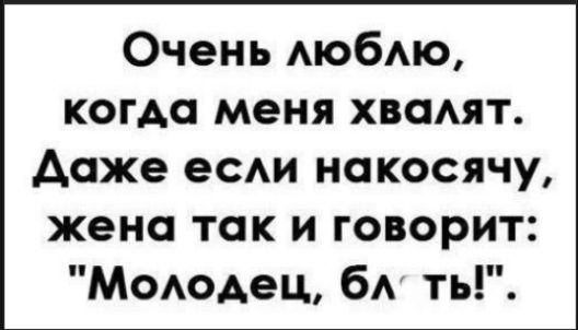 Очень люблю, когда меня хвалят. Даже если накосячу, жена так и говорит: 