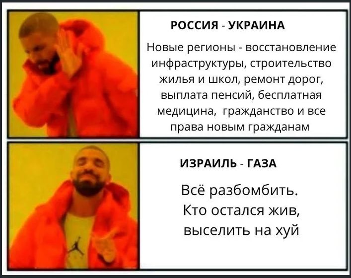 РОССИЯ - УКРАИНА
Новые регионы - восстановление инфраструктуры, строительство жилья и школ, ремонт дорог, выплата пенсий, бесплатная медицина, гражданство и все права новым гражданам

ИЗРАИЛЬ - ГАЗА
Всё разбомбить. Кто остался жив, выселить на хуй