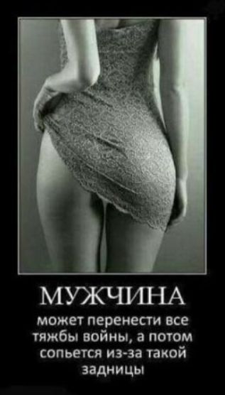 МУЖЧИНА может перенести все тягобы войны, а потом сопьется из-за такой задницы