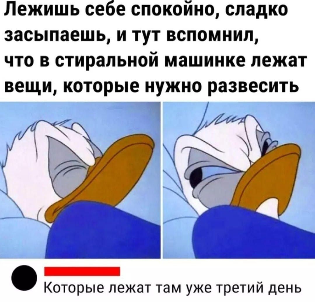 Лежишь себе спокойно сладко засыпаешь и тут вспомнил что в стиральной машинке лежат вещи которые нужно развесить Которые лежат там уже третий день