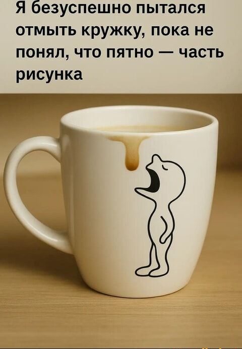 Я безуспешно пытался отмыть кружку, пока не понял, что пятно — часть рисунка