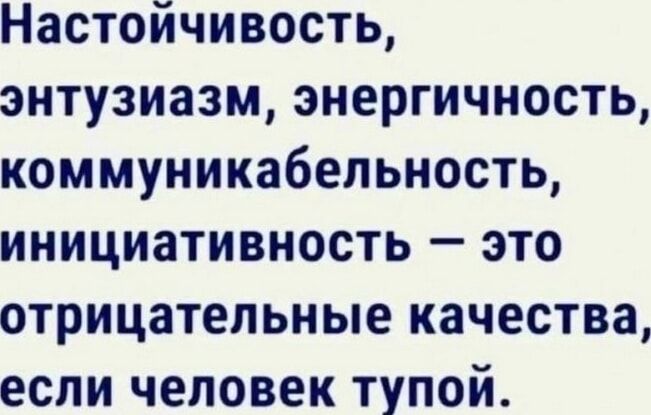 Настойчивость, энтузиазм, энергичность, коммуникабельность, инициативность — это отрицательные качества, если человек тупой.