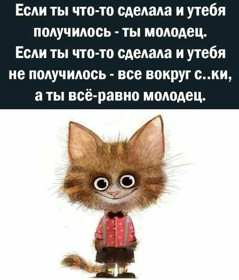 Если ты что то сделала и утебя получилось ты молодец Если ты что то сделала и утебя не получилось все вокруг ски аты всё равно молодец а