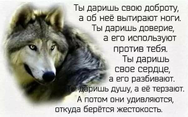Ты давишь свою доброту а об неё вытирают ноги Ты давишь доверие а его используют против тебя Ты даришь свое сердце а его разбивают ишь душу а её терзают А потом они удивляются откуда берётся жестокость