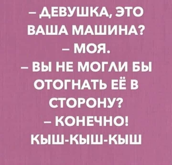 АЕВУШКА это ВАША МАШИНА моя _ вы нв могди вы ОТОГНАТЬ ЕЁ в сторону _ конечна кыш кыш кыш