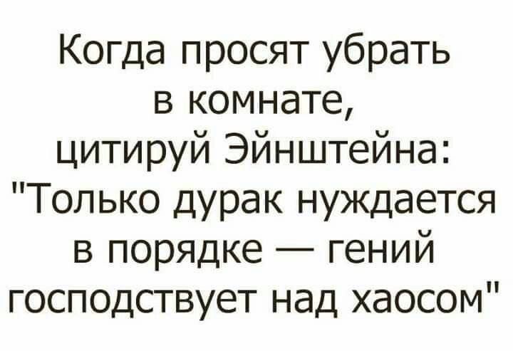 Когда просят убрать в комнате цитируй Эйнштейна Только дурак нуждается в порядке гений господствует над хаосом