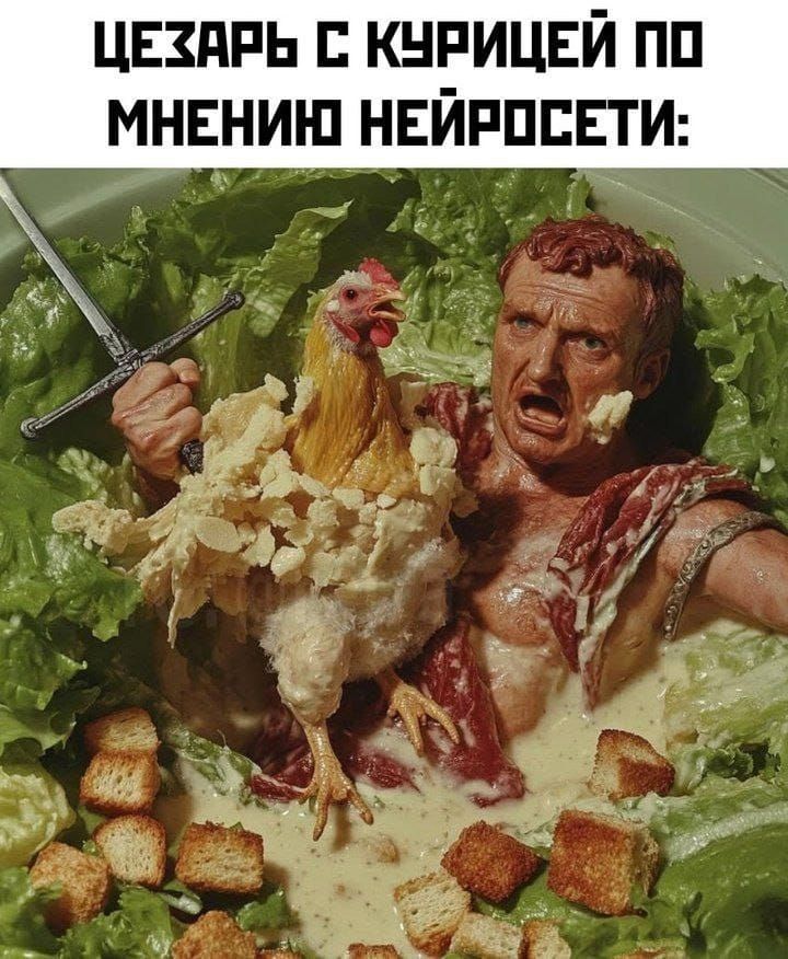 ЦЕЗАРЬ С КУРИЦЕЙ ПО МНЕНИЮ НЕЙРОСЕТИ