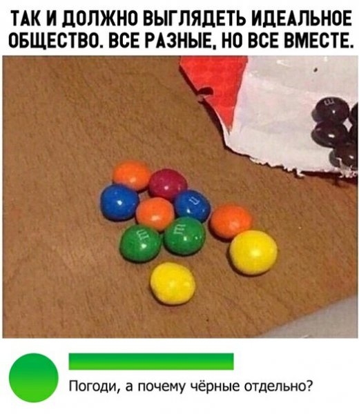 ТАК И дОЛЖНО ВЫГЛЯДЕТЬ ИДЕАЛЬНОЕ ОБЩЕСТВО ВСЕ РАЗНЫЕ НО ВСЕ ВМЕСТЕ Погоди а почему чёрные отдельно
