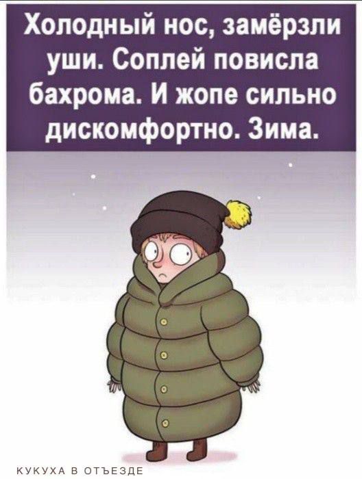 Холодный нос замёрзли уши Соппей повисла бахрома И жопе сильно дискомфортно Зима куюХА в опььзць