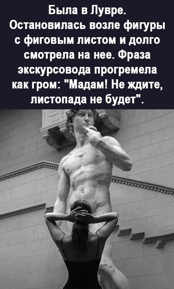 Была в Лувре Остановились возле фигуры с фиговым листом и долго смотрела на нее Фраза экскурсовода прогремели как гром Мадам Не ждите листопада не будет