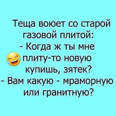 Теща воюет со старой газовой плитой _ Когда ж ты мне вплиту то новую купишь зятек Вам какую мраморную или гранитную