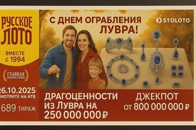 РУССКОЕ ЛОТО ВМЕСТЕ С 1994. С ДНЕМ ОГРАБЛЕНИЯ ЛУВРА! ДРАГОЦЕННОСТИ ИЗ ЛУВРА НА 250 000 000 ₽. ДЖЕКПОТ от 800 000 000 ₽. СМОТРИТЕ НА НТВ 26.10.2025. 689 ТИРАЖ.