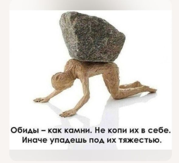 Обиды – как камни. Не копи их в себе. Иначе упадешь под их тяжестью.