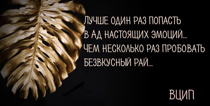 ЛУЧШЕ ОДИН РАЗ ПОПАСТЬ В АД НАСТОЯЩИХ ЭМОЦИЙ... ЧЕМ НЕСКОЛЬКО РАЗ ПРОБОВАТЬ БЕЗВКУСНЫЙ РАЙ...