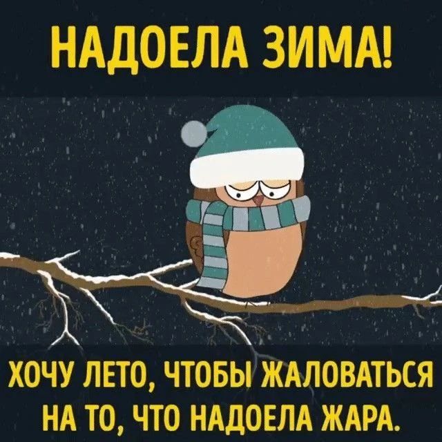 НАДОЕЛА ЗИМА! ХОЧУ ЛЕТО, ЧТОБЫ ЖАЛОВАТЬСЯ НА ТО, ЧТО НАДОЕЛА ЖАРА.