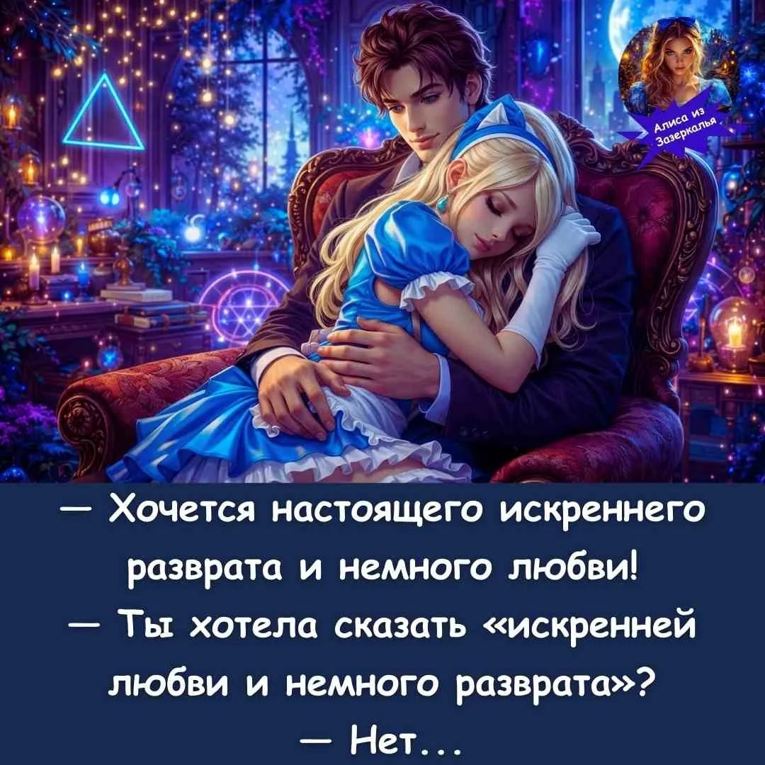 — Хочется настоящего искреннего разврата и немного любви! — Ты хотела сказать «искренней любви и немного разврата»? — Нет...