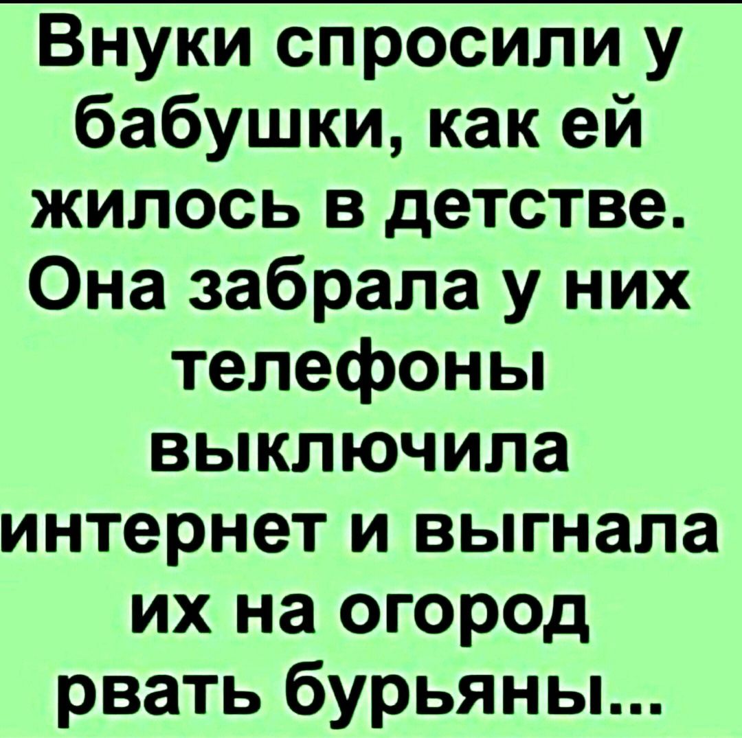 Внуки спросили у бабушки как ей жилось в детстве Она забрала у них телефоны  выключила интернет и выгнала их на огород рвать бурьяны - выпуск №1965392