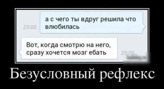 а с чего ты вдруг решила что влюбилась Ват когда смотрю на него сразу хочется мозг ебать Безусловный рефлекс