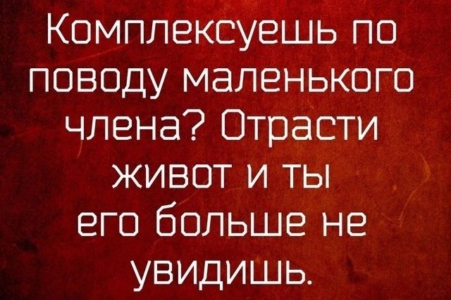 Комплексуешь по поводу маленького члена? Отрасти живот и ты его больше не увидишь.