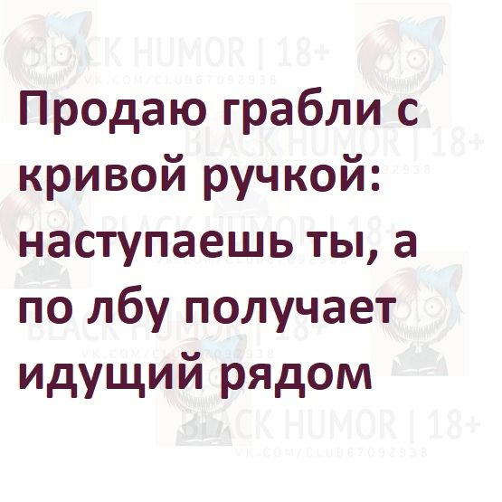 Продаю грабли с кривой ручкой наступаешь ты а по лбу получает идущий рядом
