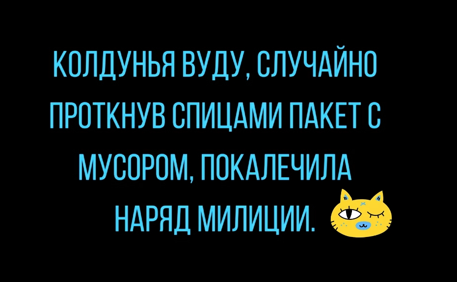 КОЛДУНЬЯ ВУДУ СЛУЧАЙНО ПРОТКНУВ СПИЦАМИ ПАКЕТ В МУСОРОМ ППКАЛЕЧИЛА НАРЯД милиции