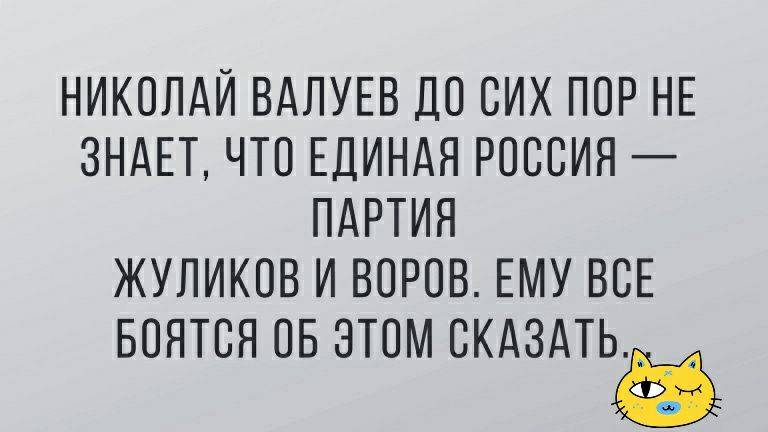НИКОЛАЙ ВАЛУЕВ ДО СИХ ПОР НЕ ЗНАЕТ ЧТО ЕДИНАЯ РОССИЯ ПАРТИЯ ЖУЛИКОВ И ВОРОВ ЕМУ ВСЕ БОЯТСЯ ОБ ЭТОМ СКАЗАТЬ