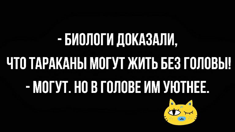 БИОЛОГИ ДОКАЗАЛИ ЧТО ТАРАКАНЫ МОГУТ ЖИТЬ БЕЗ ГОЛОВЫ МОГУТ НО В ГОЛОВЕ ИМ УЮТНЕЕ