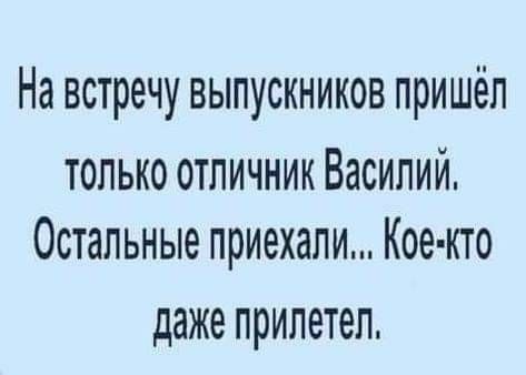 На встречу выпускников пришёл только отличник Василий Остальные приехали Коекто даже прилетел