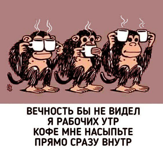 ВЕЧНОСТЬ БЫ НЕ ВИДЕЛ
Я РАБОЧИХ УТР
КОФЕ МНЕ НАСЫПТЕ
ПРЯМО СРАЗУ ВНУТЬ