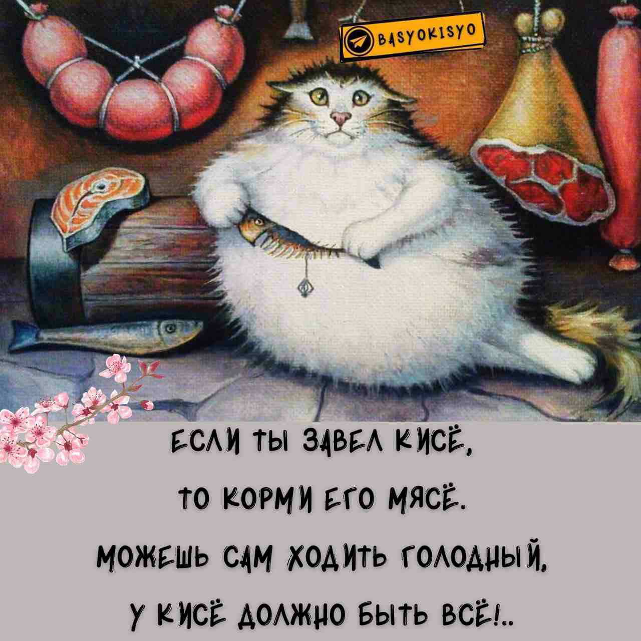 ЕСЛИ ТЫ ЗАВЕЛ КИСЕ,
ТО КОРМИ ЕГО МЯСЁ.
МОЖЕШЬ САМ ХОДИТЬ ГОЛОДНЫЙ,
У КИСЕ ДОЛЖНО БЫТЬ ВСЁ!..