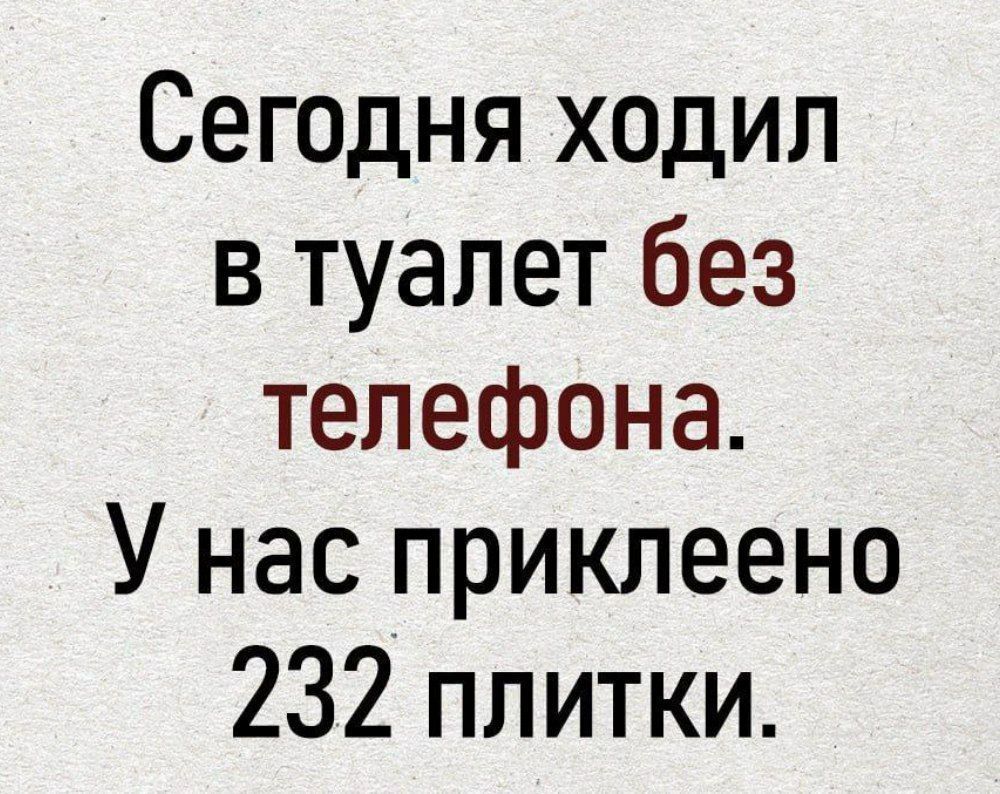 Сегодня ходил в туалет без телефона. У нас приклеено 232 плитки.