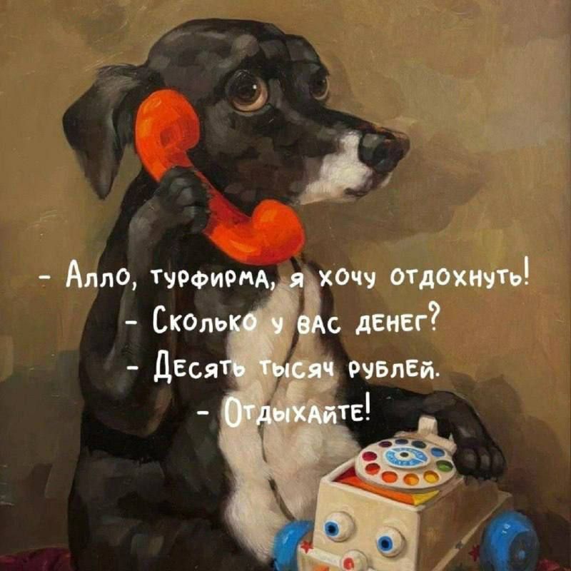 Алло, турфирма, я хочу отдохнуть!
Сколько у вас денег?
Десять тысяч рублей.
- Отдыхайте!