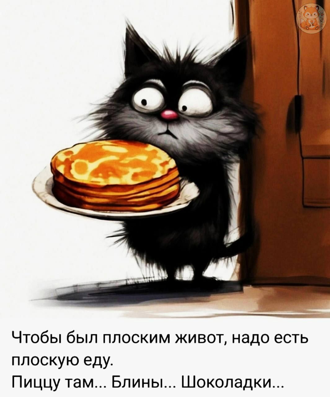 Чтобы был плоским живот, надо есть плоскую еду. Пиццу там... Блины... Шоколадки...