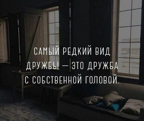 САМЫЙ РЕДКИЙ ВИД ДРУЖБЫ — ЭТО ДРУЖБА С СОБСТВЕННОЙ ГОЛОВОЙ.