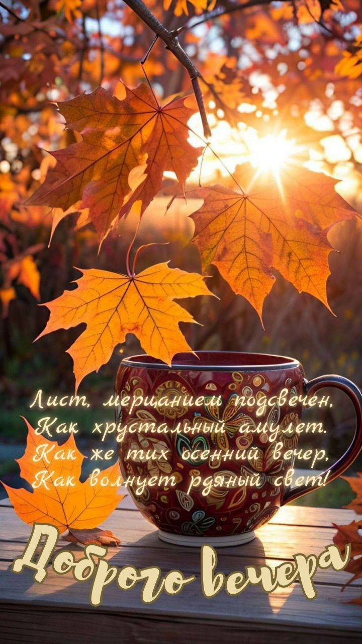 Лист, мерцанием просвечен, Как хрустальный амулет. Как же тих осенний вечер, Как волнует яркий свет! Доброего вечера