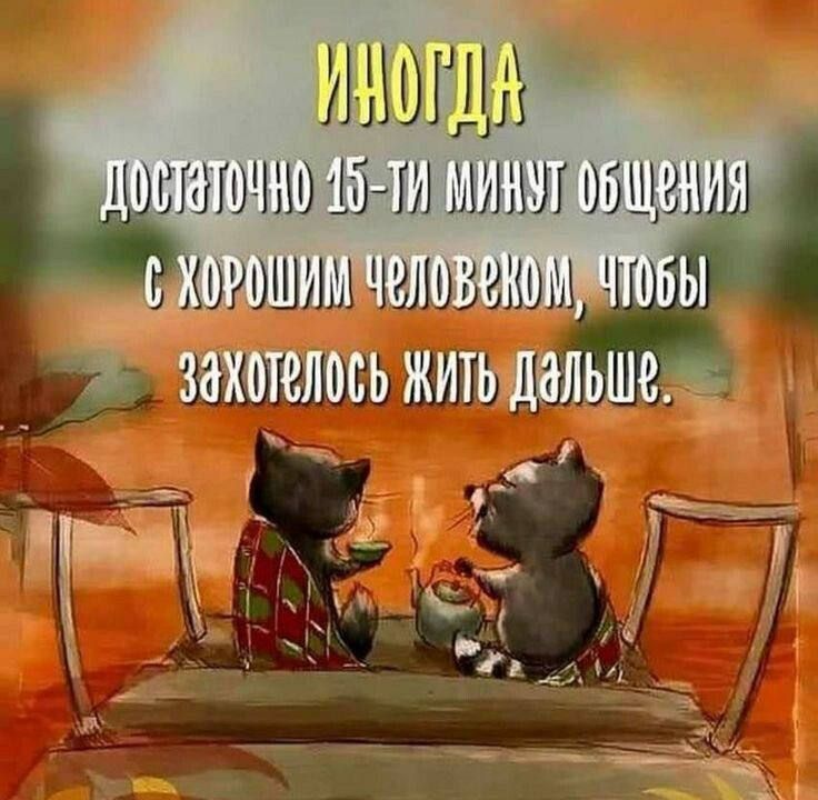 Иногда достаточно 15-ти минут общения с хорошим человеком, чтобы захотелось жить дальше.