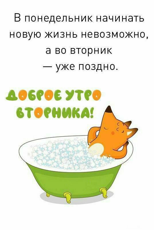В понедельник начинать новую жизнь невозможно, а во вторник — уже поздно. ДОБРОЕ УТРО ВТОРНИКА!