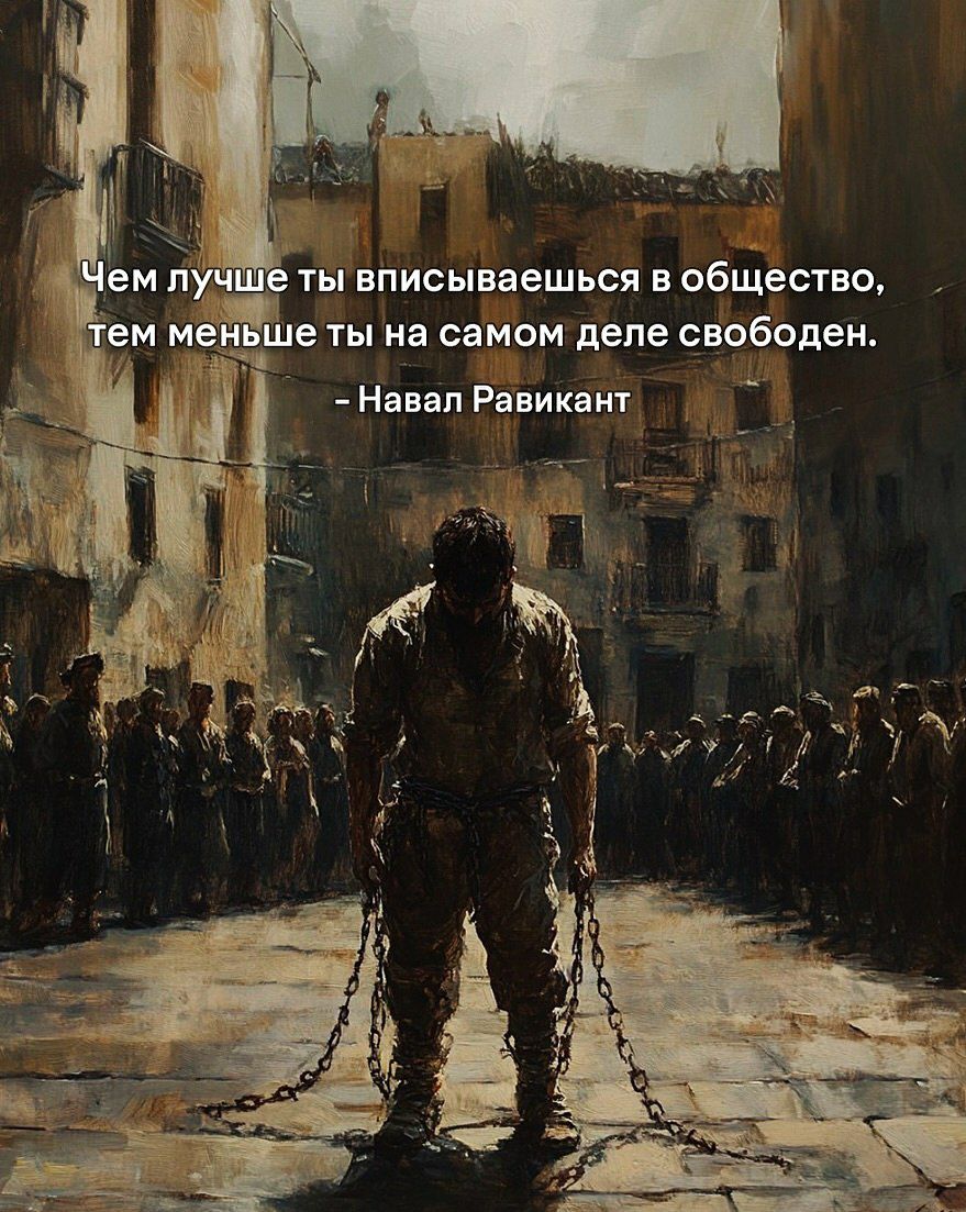 Чем лучше ты вписываешься в общество, тем меньше ты на самом деле свободен. - Навал Равикант